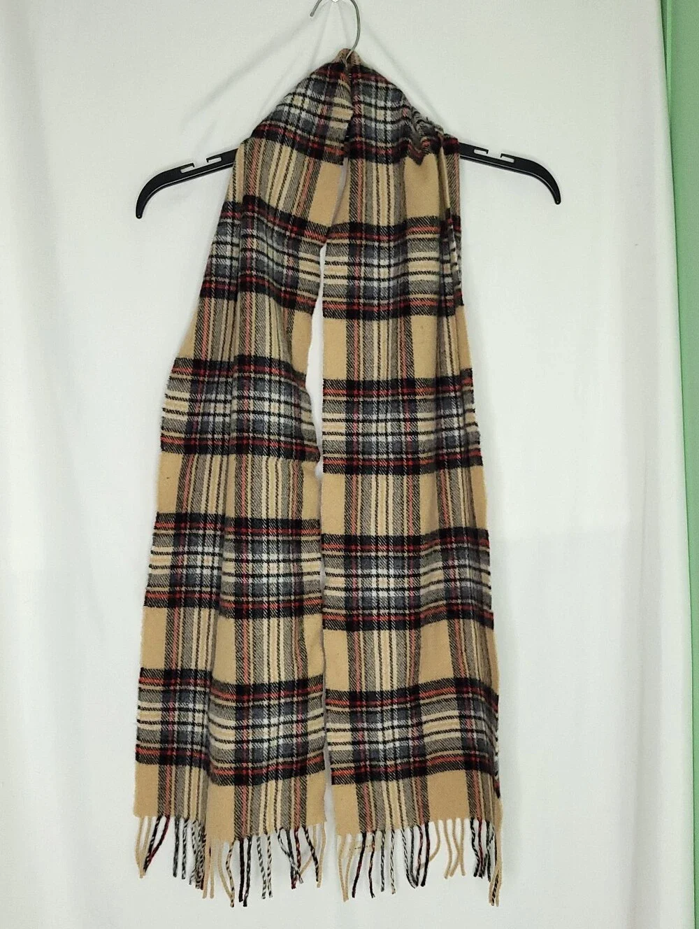 BLARNEY WOOLEN MILLS Women's Camel & Plaid Lambswool Scarf (NWT)